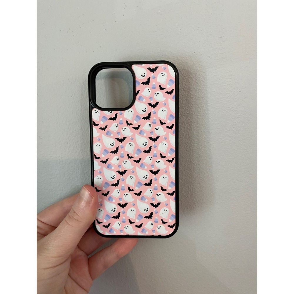 iPhone 13 Mini Case Unisex Pink Ghost Bat Halloween Pattern Accessory